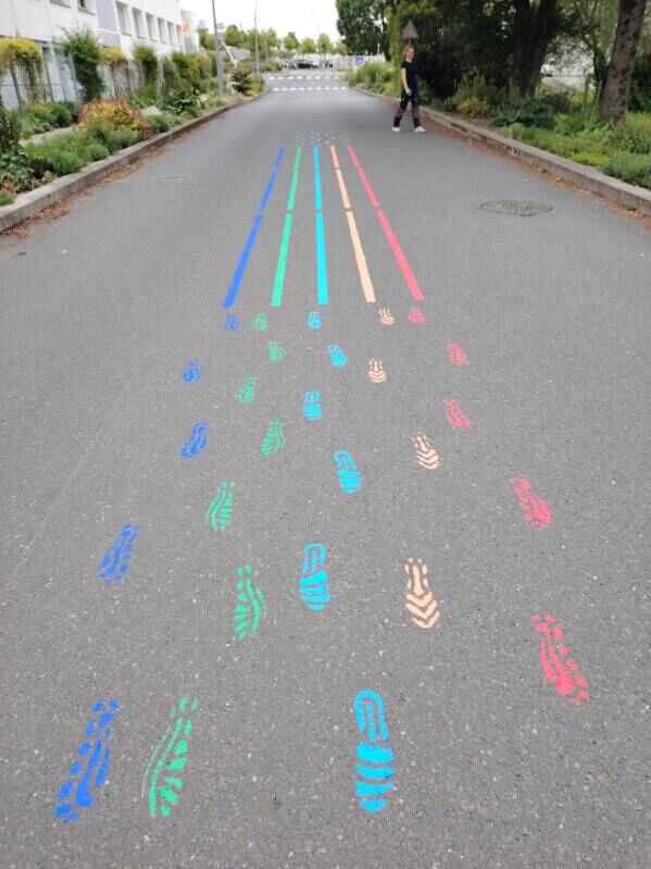 Marquage au sol éphémère flamme olympique Mairie de Montaigu Vendée